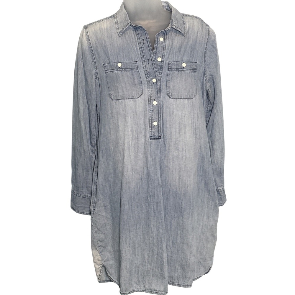 Small Blue Chambray Denim dress Long Sleeve Pocket chic Peyton Parker effortless